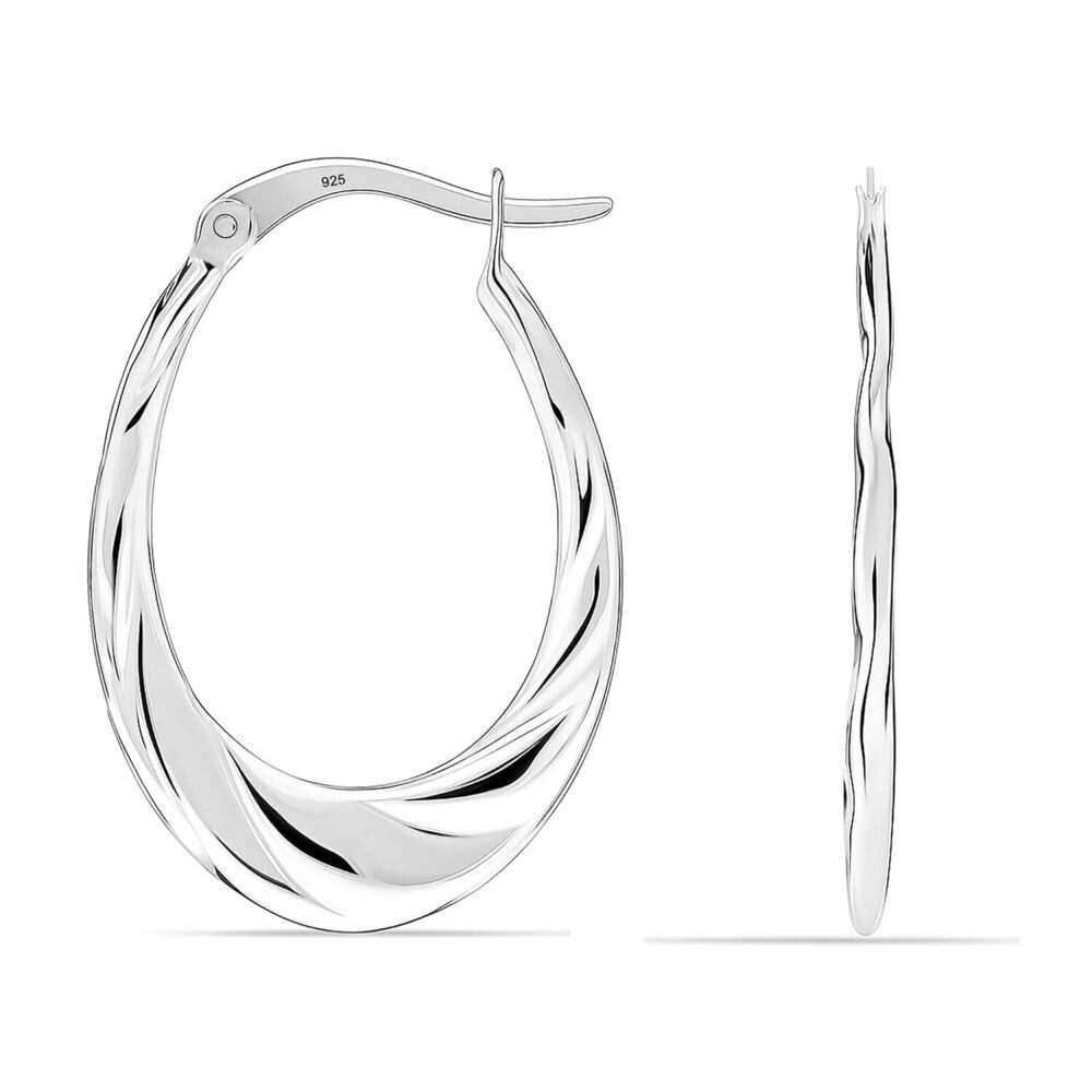 925 Sterling Silver Hoop Earrings | Lightweight Classic Small Oval